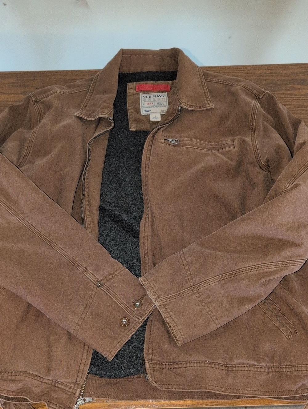 Early 2000s Old Navy Brown Men's Military Field Jacket with Zip Chest Pocket